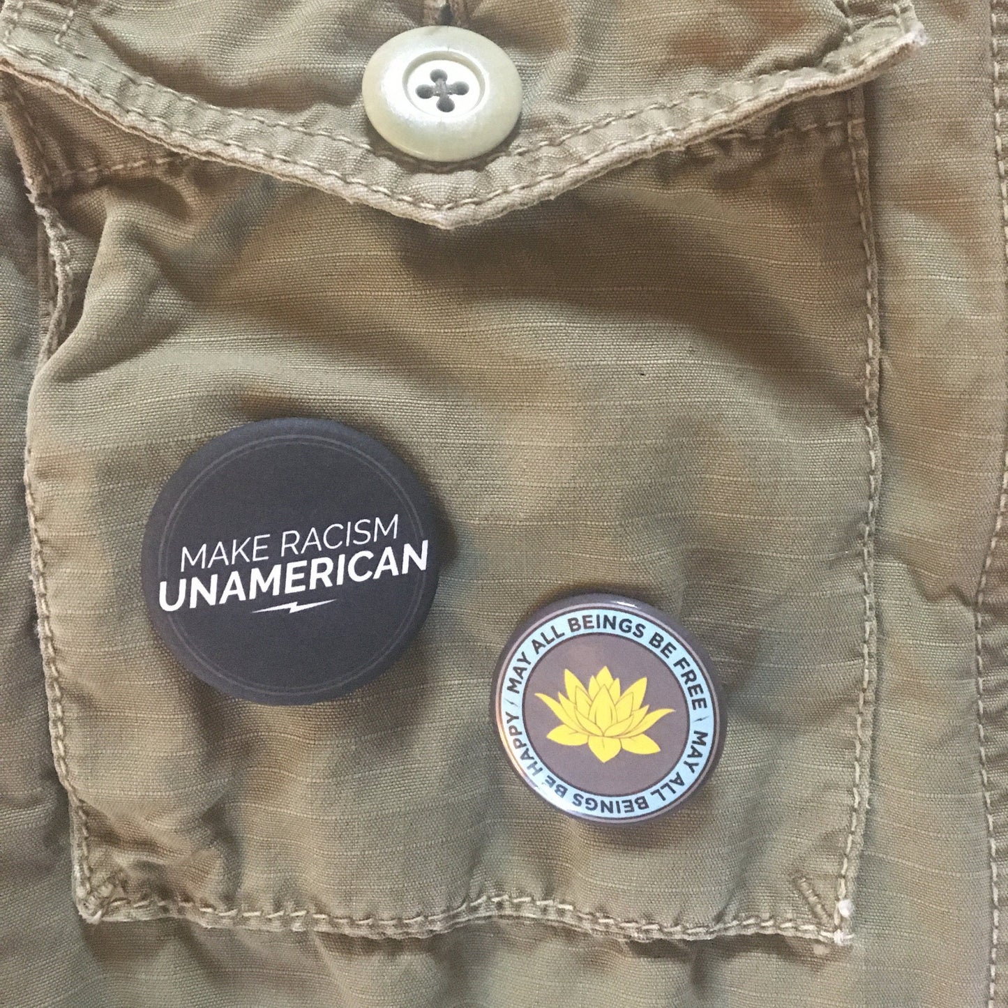 May All Beings Be Free-May All Beings Be Happy 1.25" Round Lotus Pinback Button | Buddhist Meditation | Brahma Vihara | Buddhist Gift