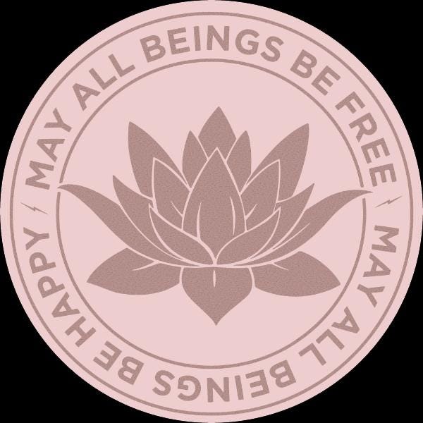 Original artwork for 2" circular design with lotus flower and text 'May all beings be free, may all beings be happy' on a pink background.
