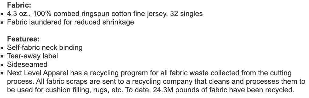 Text describing fabric details and features on a white background