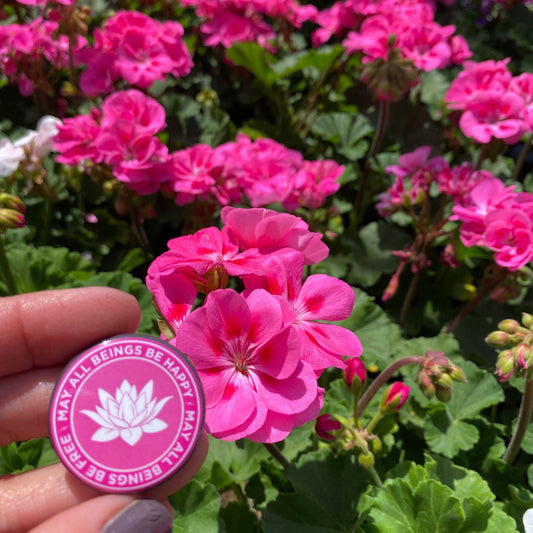 May All Beings Be Happy-May All Beings Be Free 1.25" Pink Round Button | Made in USA